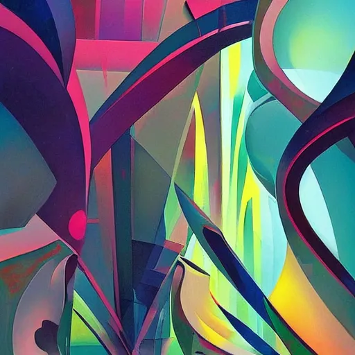 Image similar to a painting in the style of stanton macdonald - wright and in the style of stephan martiniere.