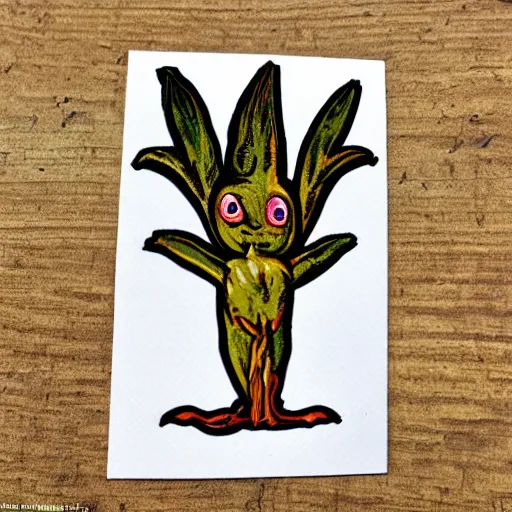 Image similar to cute colourful humanoid mandrake root, from medieval herbarium, highly detailed, sharp focus, sticker,