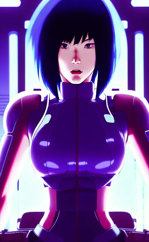 Image similar to a film still portrait of a motoko kusanagi ghost in the shell, finely detailed features : : gits sac twenty forty five netflix : : by ilya kuvshinov, rossdraws, artgerm, sola digital arts, octane render, production ig, volumetric lighting, anti aliasing, raytracing : :