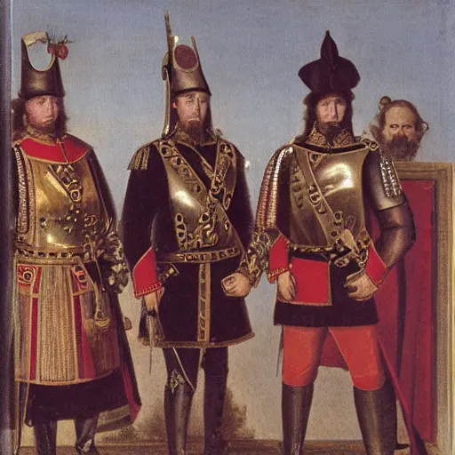 Image similar to portrait of the three stuges in the 30 years war