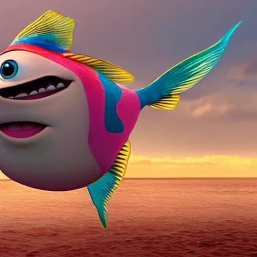 Image similar to screenshot of the new Pixar movie: The Flying Fish (2030)