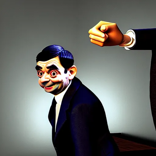 Prompt: mr. bean as a 3 d artist. movie still. cinematic lighting.