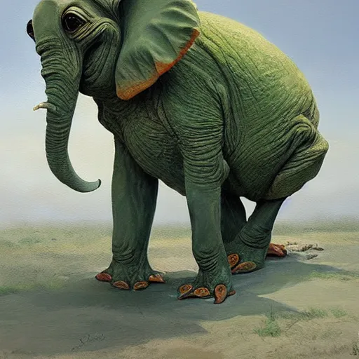 Prompt: frog - elephant creature, oil painting by loundraw