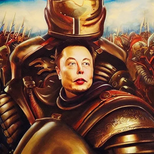 Image similar to elon musk as a warlord, painting, surreal