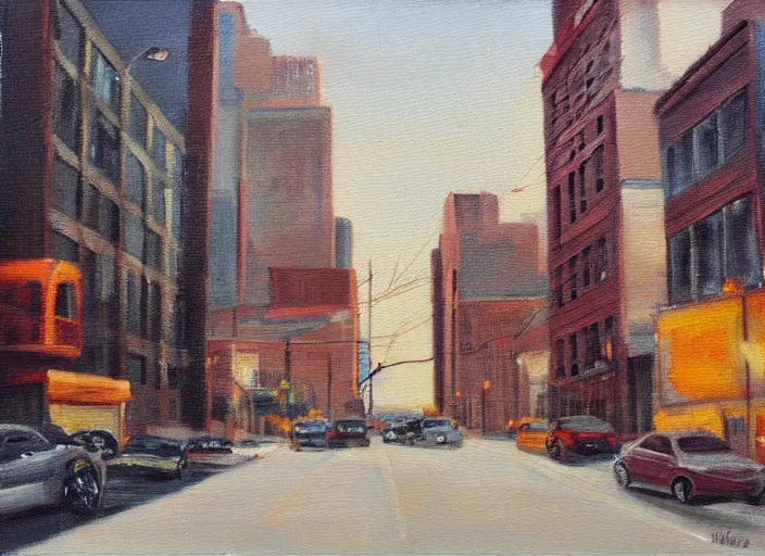 Prompt: oil painting of a run down street in Pittsburgh