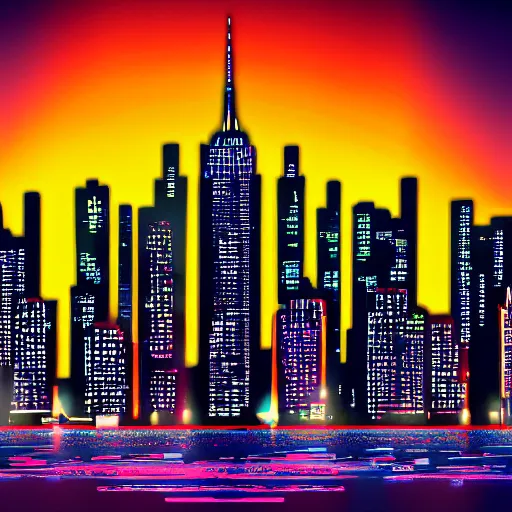 Image similar to new york skyline in tron style, 8k