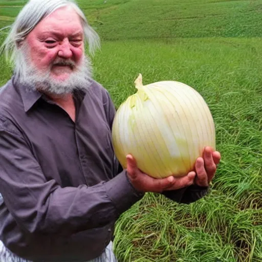 Image similar to robert wyatt holding a great big onion