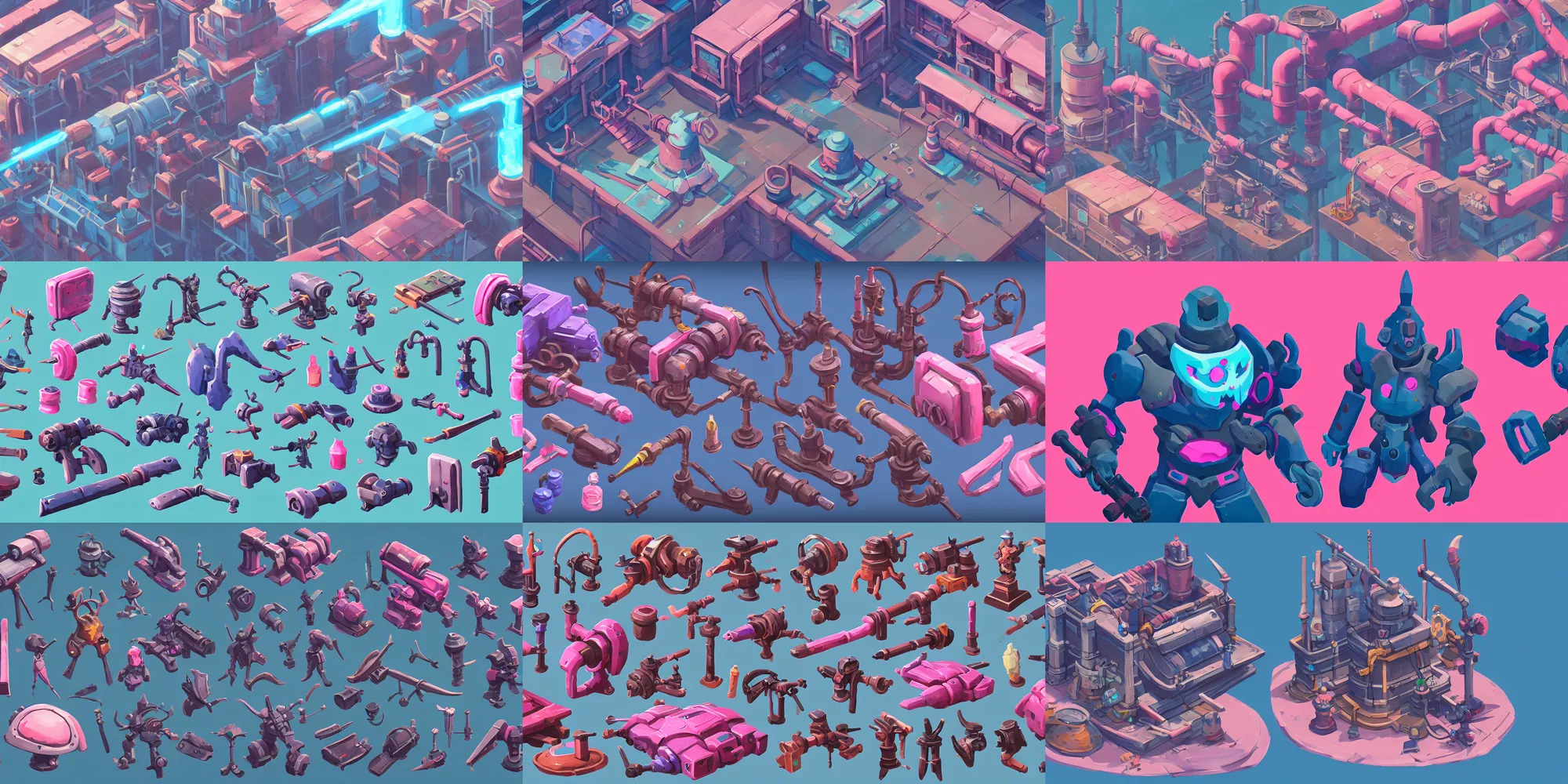Prompt: game asset of industrial library, in gouache detailed paintings, props, stylized, 2 d sprites, kitbash, arcane, overwatch, blue and pink color scheme, 8 k, close up