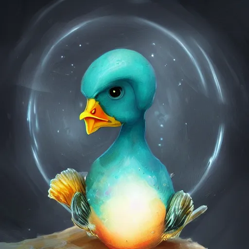 Image similar to unhatched eggs sat on by a cosmic chicken, digital art, trending on artstation