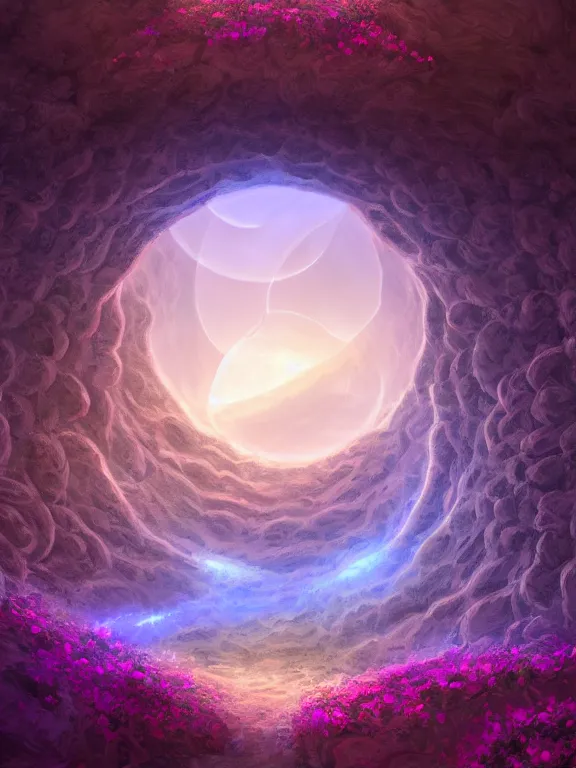 Image similar to A beautiful digital illustration painting of a recursive floral portal in ancient desert on harsh exoplanet Gliese 531c, 8k resolution deviantart, trending on Artstation, concept art digital illustration, HDR