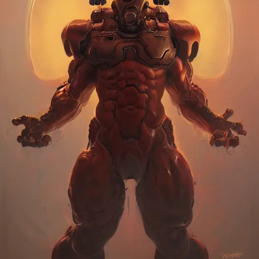 Image similar to doom eternal, mutant, tubes fused with the body, front view, painted by stanley lau, painted by greg rutkowski, painted by stanley, artgerm, masterpiece, digital art, trending on arts