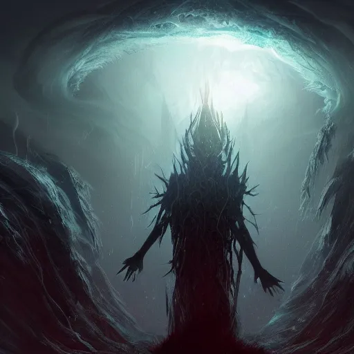 Image similar to The Eldritch God awakens, digital art, artstation, dark, moody