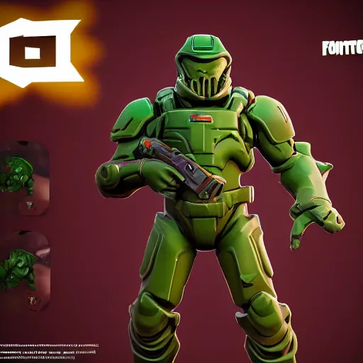 Image similar to doomguy in fortnite, 4 k, high detail, high - resolution photograph, professional photography, ultra - detail