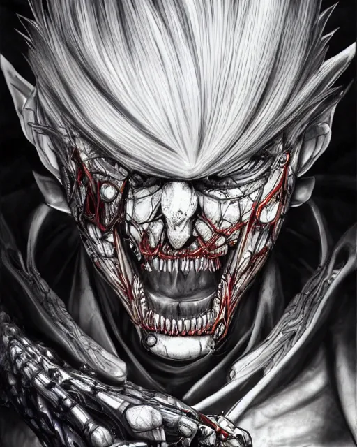 Image similar to ken kaneki by yoshitaka amano, by hr giger, biomechanical, 4 k, hyper detailed, hyperrealism, anime