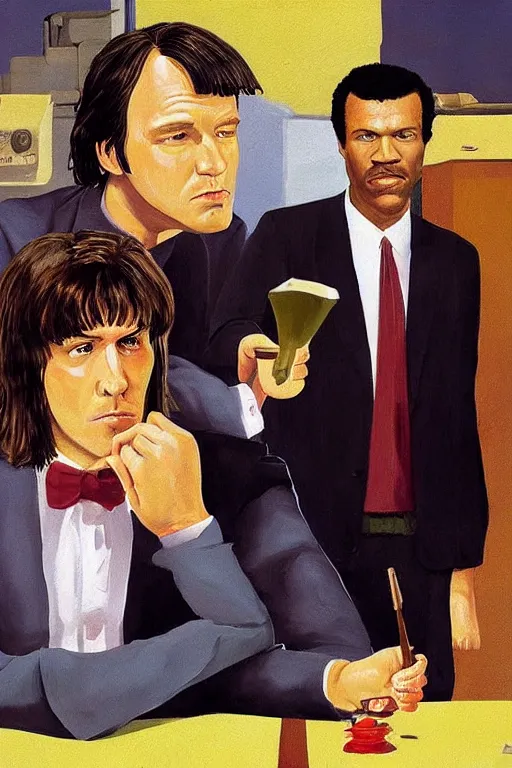 Image similar to pulp fiction painted by wes anderson