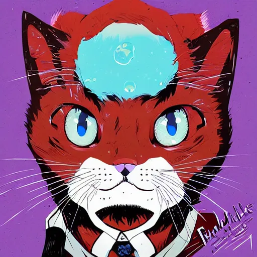 Image similar to delirium anime cat face portrait by petros afshar, tom whalen, laurie greasley, by greg rutkowski