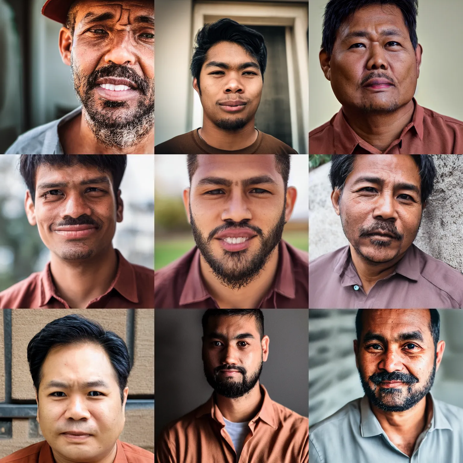 Prompt: a portrait close-up shot of a man wearing brown shirt