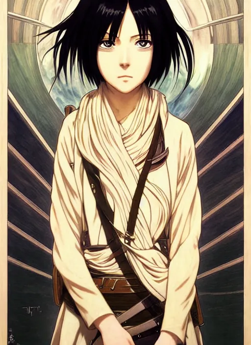 Image similar to portrait of mikasa ackerman aot, path traced, highly detailed, high quality, digital painting, by studio ghibli and alphonse mucha, leesha hannigan, hidari, art nouveau, chiho aoshima, posuka demizu