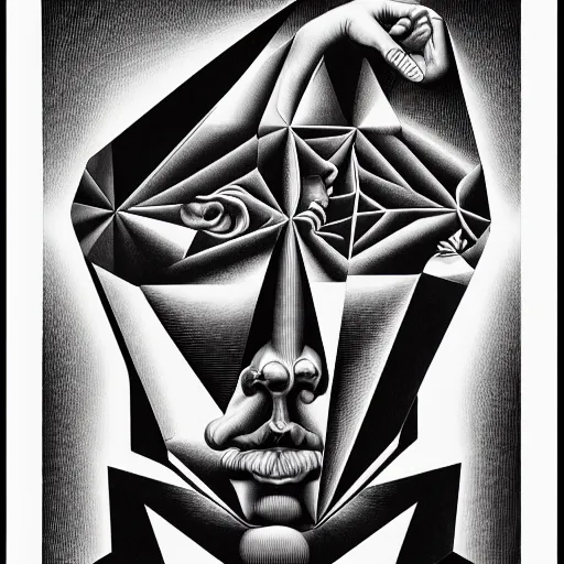 Image similar to lithography on paper secret conceptual figurative post - morden monumental dynamic portrait drawn by escher and hogarth, inspired by magritte, illusion surreal art, highly conceptual figurative art, intricate detailed illustration, controversial poster art, polish poster art, geometrical drawings, no blur