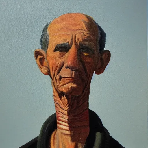 Prompt: a painting of an old man with a very long neck