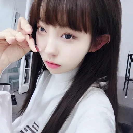 Prompt: korean e - girl, 2 0 2 2, casual fashion, ulzzang, mirror selfie, pinterest, trending on instagram, unreal engine, a picture by lu ji, trending on cg society, aestheticism, pretty, lovely, elegant