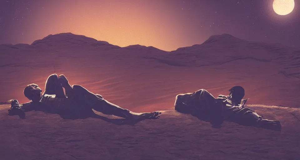 Image similar to a man resting in the desert at night, artstation