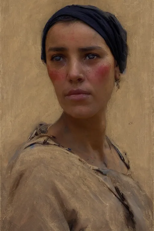 Prompt: Richard Schmid and Jeremy Lipking and Antonio Rotta full length portrait painting of a young beautiful traditonal berber woman from north africa