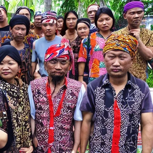 Prompt: portrait of people wear bandana with batik parang rusak pattern and bring javanese keris as weapon,javanese people gangster style