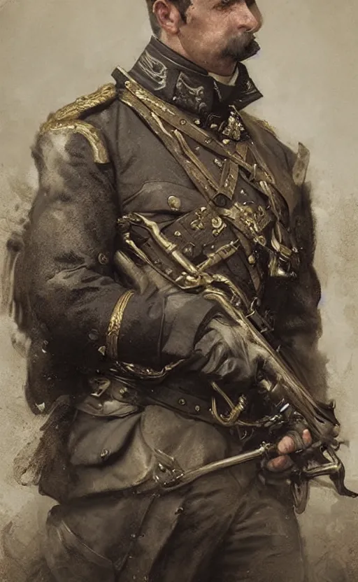 Prompt: Portrait of a victorian army officer, male, detailed face, victorian, highly detailed, cinematic lighting, digital art painting by greg rutkowski