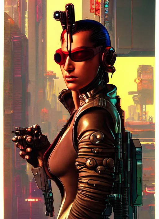 Image similar to cyberpunk mercenary. portrait by mœbius and will eisner and gil elvgren and pixar. realistic proportions. cyberpunk 2 0 7 7, apex, blade runner 2 0 4 9 concept art. cel shading. attractive face. thick lines.