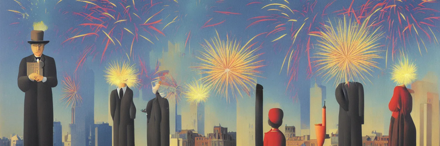 Prompt: fireworks painting magritte