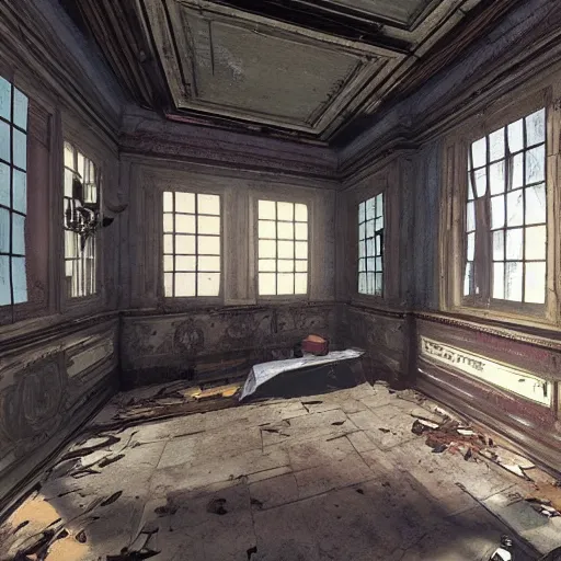 Prompt: an old abandoned mansion, dishonored game artstyle