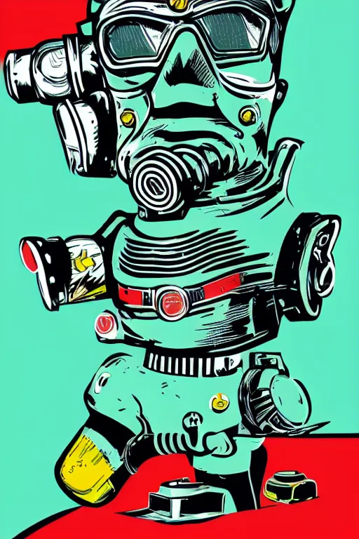 Image similar to fallout 7 6 retro futurist illustration art by butcher billy, sticker, colorful, illustration, highly detailed, simple, smooth and clean vector curves, no jagged lines, vector art, smooth andy warhol style