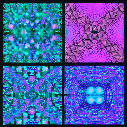Prompt: Intricate collage art Twilight dot matrix kaleidoscope roger dean 8k resolution Behance HD maximalist trending on Artstation lavender, blue, black, pink, azure, opal