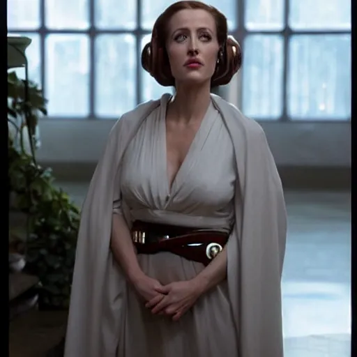 Prompt: gillian anderson as princess leia