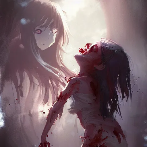 Image similar to anime girl been eaten by a zombie by greg rutkowski