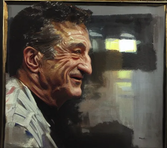 Image similar to a hyper-detailed oil painting of Robert DeNiro by Craig Mullins