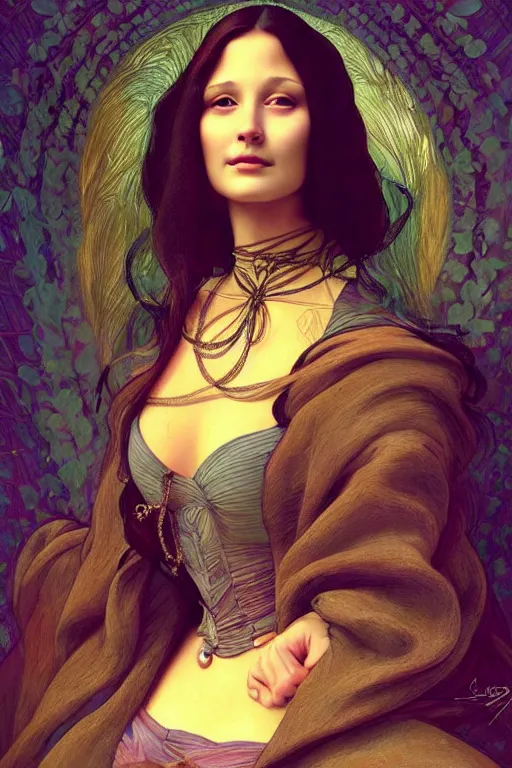 Prompt: beautiful portrait of a woman, not mona lisa pose, intricate, elegant, highly detailed, digital painting, artstation, concept art, smooth, sharp focus, illustration, art by lisa frank and jim lee character portrait artgerm and greg rutkowski and alphonse mucha