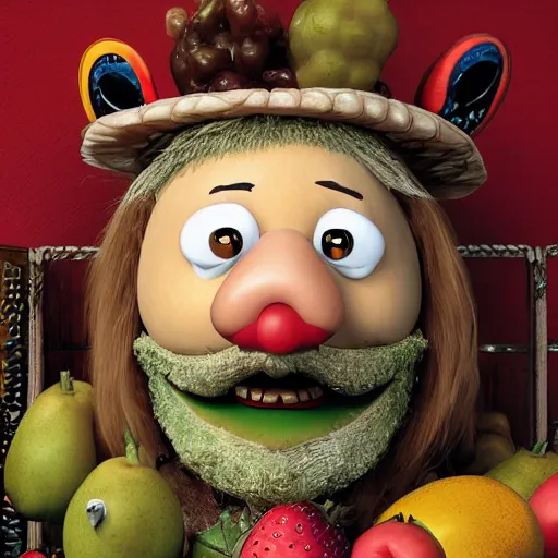 Prompt: giuseppe arcimboldo, potato head, fruit monster, unreal engine, new scifi movie