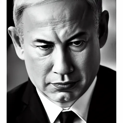 Prompt: binyamin netanyahu medium close up portrait film still 4 0 mm low depth of field in the style of game of thrones high detail