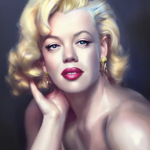 Image similar to Portrait of a 25 year old Jeri Ryan as Marilyn Monroe by Ruan Jia and Mandy Jurgens and Artgerm and william-adolphe bouguerea, highly detailed, trending on artstation, award winning,