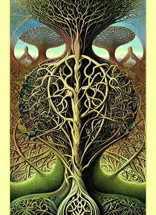 Image similar to tree of life by roger dean and andrew ferez, art forms of nature by ernst haeckel, divine chaos engine, symbolist, visionary, art nouveau, botanical fractal structures, organic, detailed, realistic, surreality