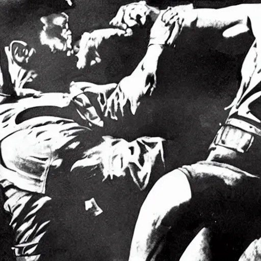 Prompt: vintage photograph of doc savage punching hitler clear detail, 8 k resolution, award winning photo