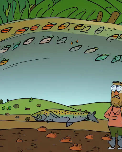 Image similar to Rainbow Trout farmer animated by Justin Roiland