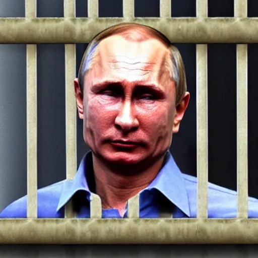 Prompt: Vladimir Putin crying behind bars, ugly, smooggy, dark, filthy, rat, garbage, worms