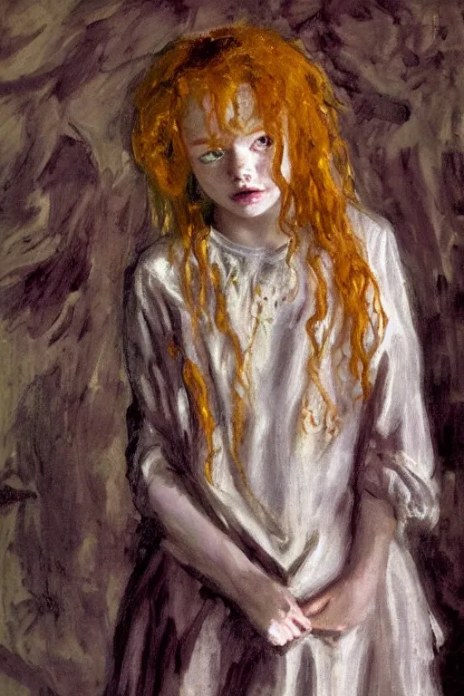 Image similar to portrait of sadie sink as delirium of the endless, the sandman by walter sickert, john singer sargent, and william open