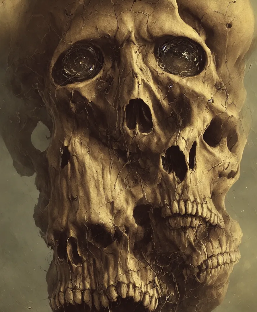 Image similar to close up portrait skull asking, illustrated by simon stalenhag and gaston bussiere, intricate, ultra detailed, photorealistic imagery, trending on artstation, 4 k, 8 k