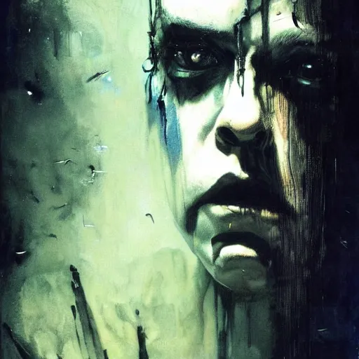 Image similar to gaunt ( the cure fan ) as dream from sandman, dim stars as eyes, by jeremy mann, by cedric peyravernay, by by russ mills, by richard avedon and ben templesmith, dramatic lightning, sadness, dark eye sockets, in the shadows, punk rock, gothic, high detailed, 8 k