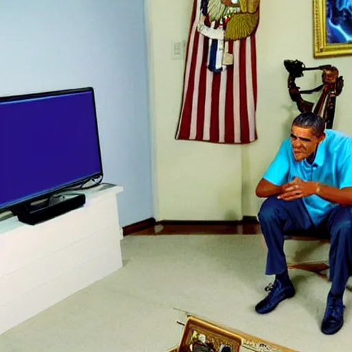 Prompt: Barack Obama playing Super Smash Bros. Melee on Gamecube ,-W 704