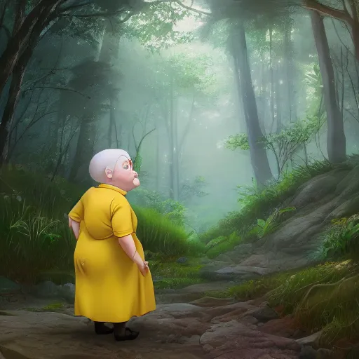 Image similar to concept art painting of an anthropomorphic elderly chubby doe wearing yellow dress, in the deep forest, realistic, detailed, cel shaded, in the style of makoto shinkai and greg rutkowski and james gurney
